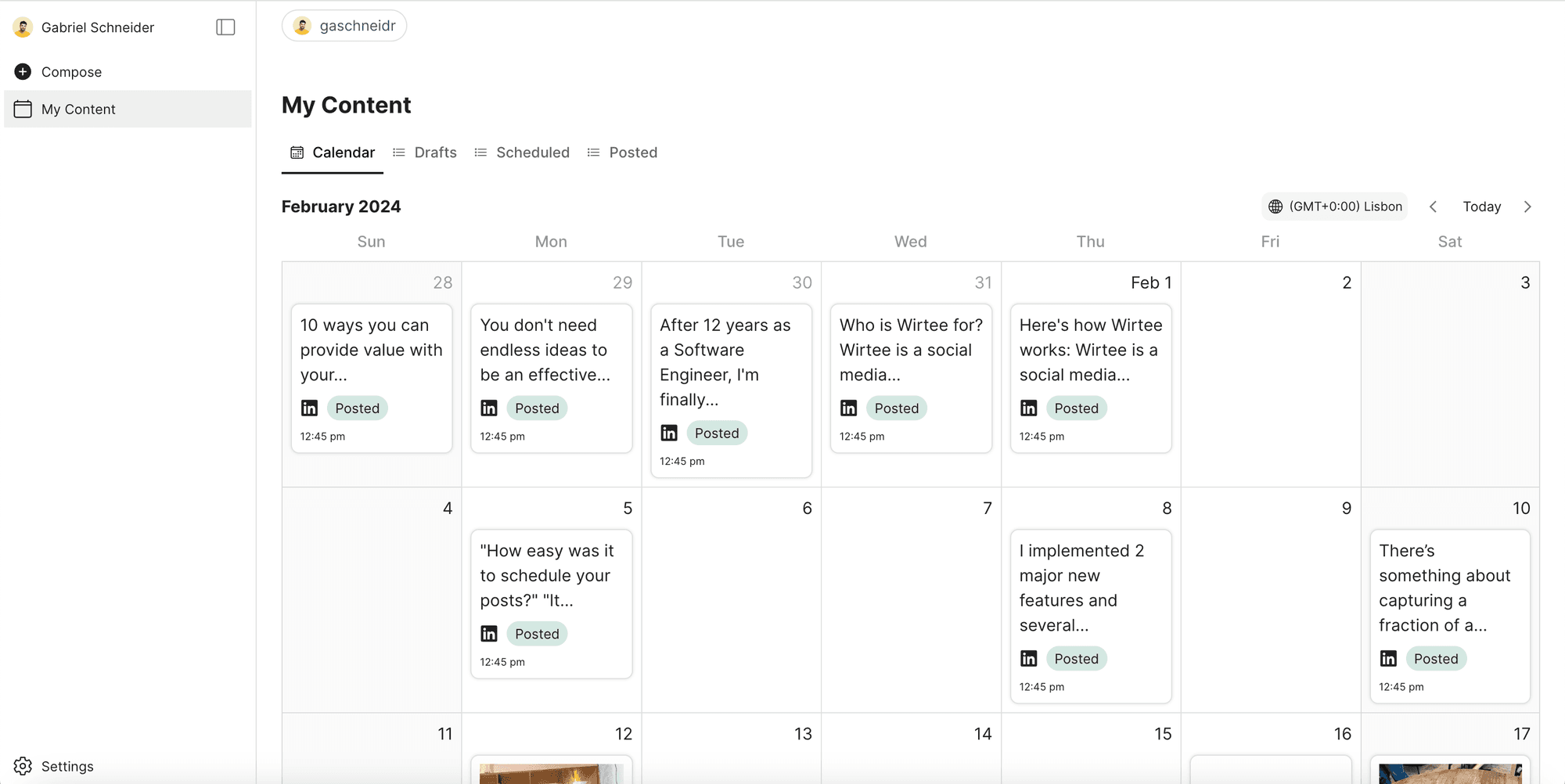 wirtee calendar view